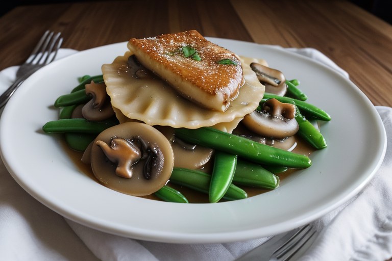 Ravioli with Snap Peas & Mushrooms