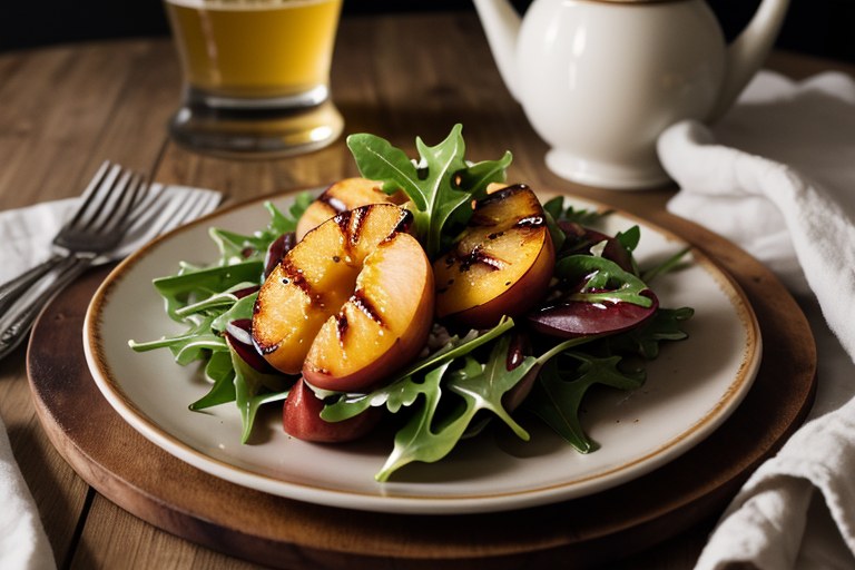 Grilled Peach, Rice & Arugula Salad