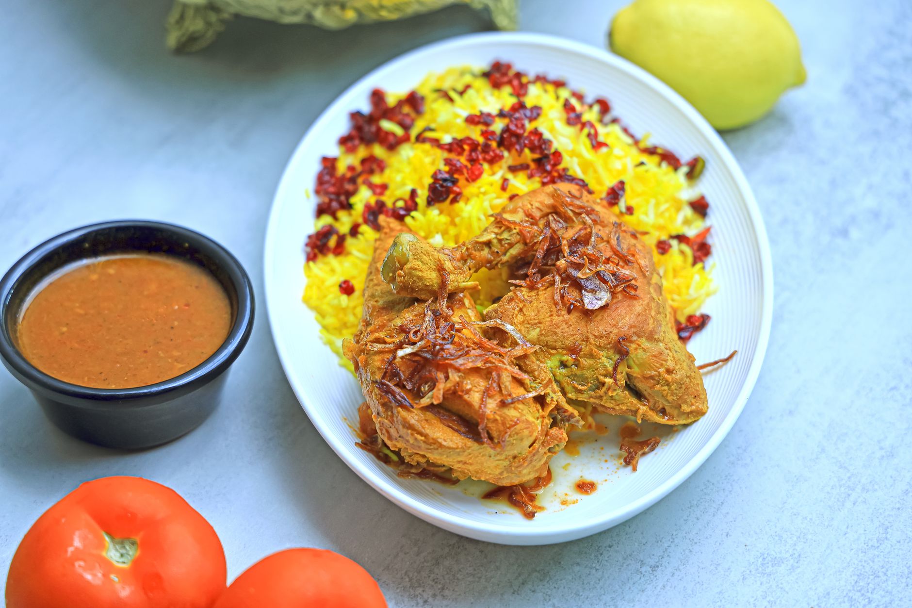 Chicken with saffron, raisins & pine nuts