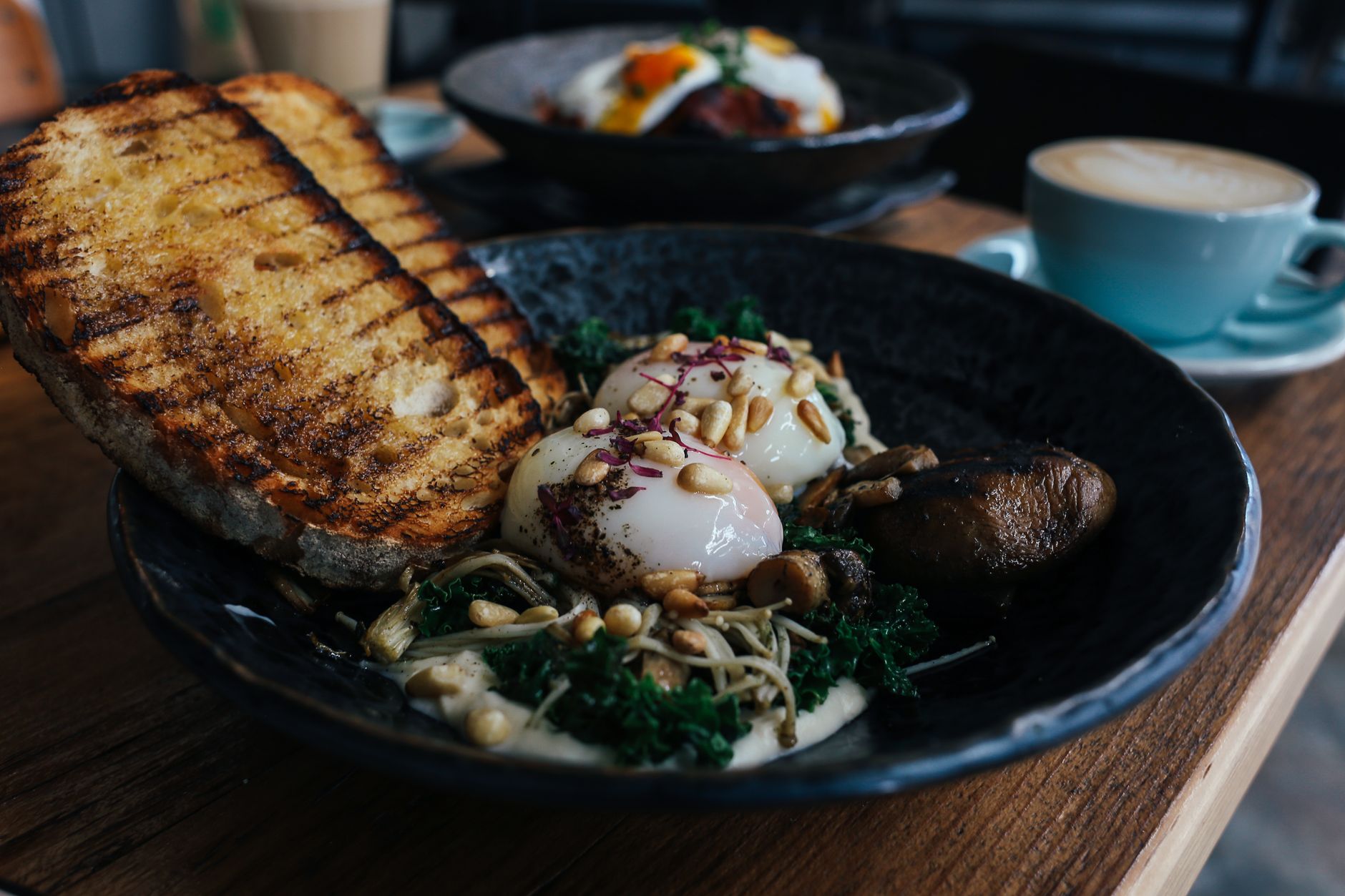 Mushroom hash with poached eggs