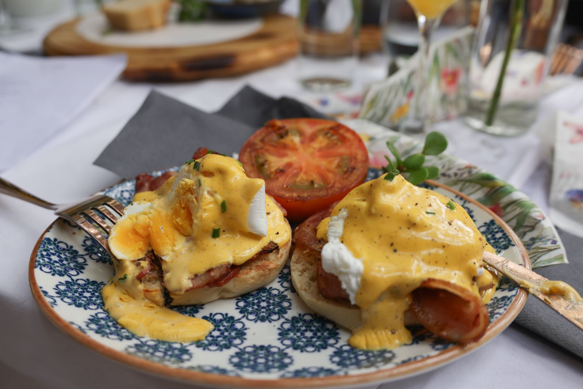 Marmite eggs benedict with waffles