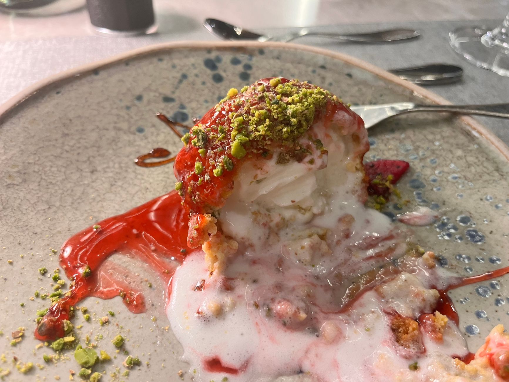 Strawberry & pistachio olive oil cake