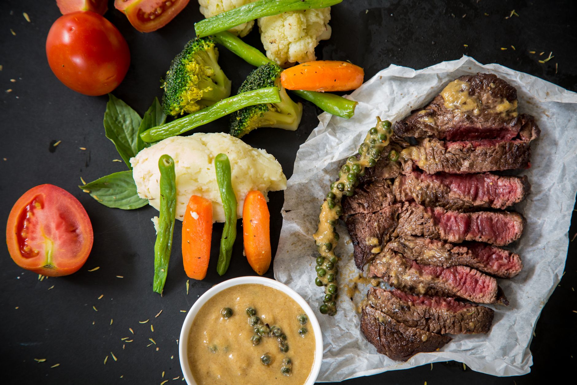 Steak with Creamy Peppercorn Sauce
