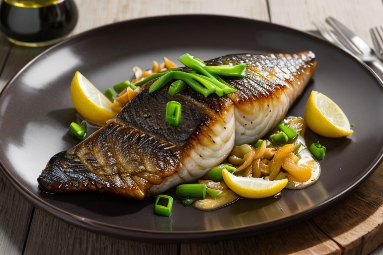 Sea bass with sizzled ginger, chilli & spring onions