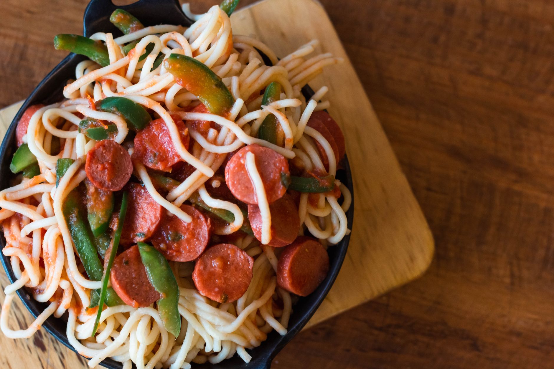 Three Pepper Pasta with Crispy Pepperoni