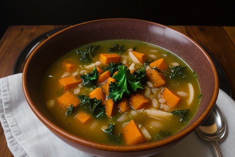 Spicy Sweet Potato Kale Cannellini Soup