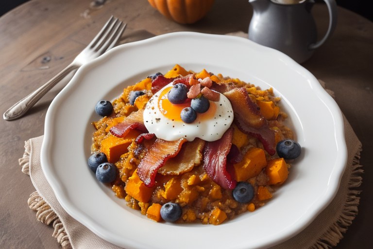 Maple squash, bacon & blueberry porridge topper