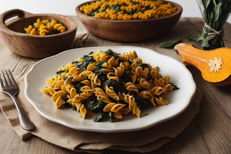 Squash & spinach fusilli with pecans