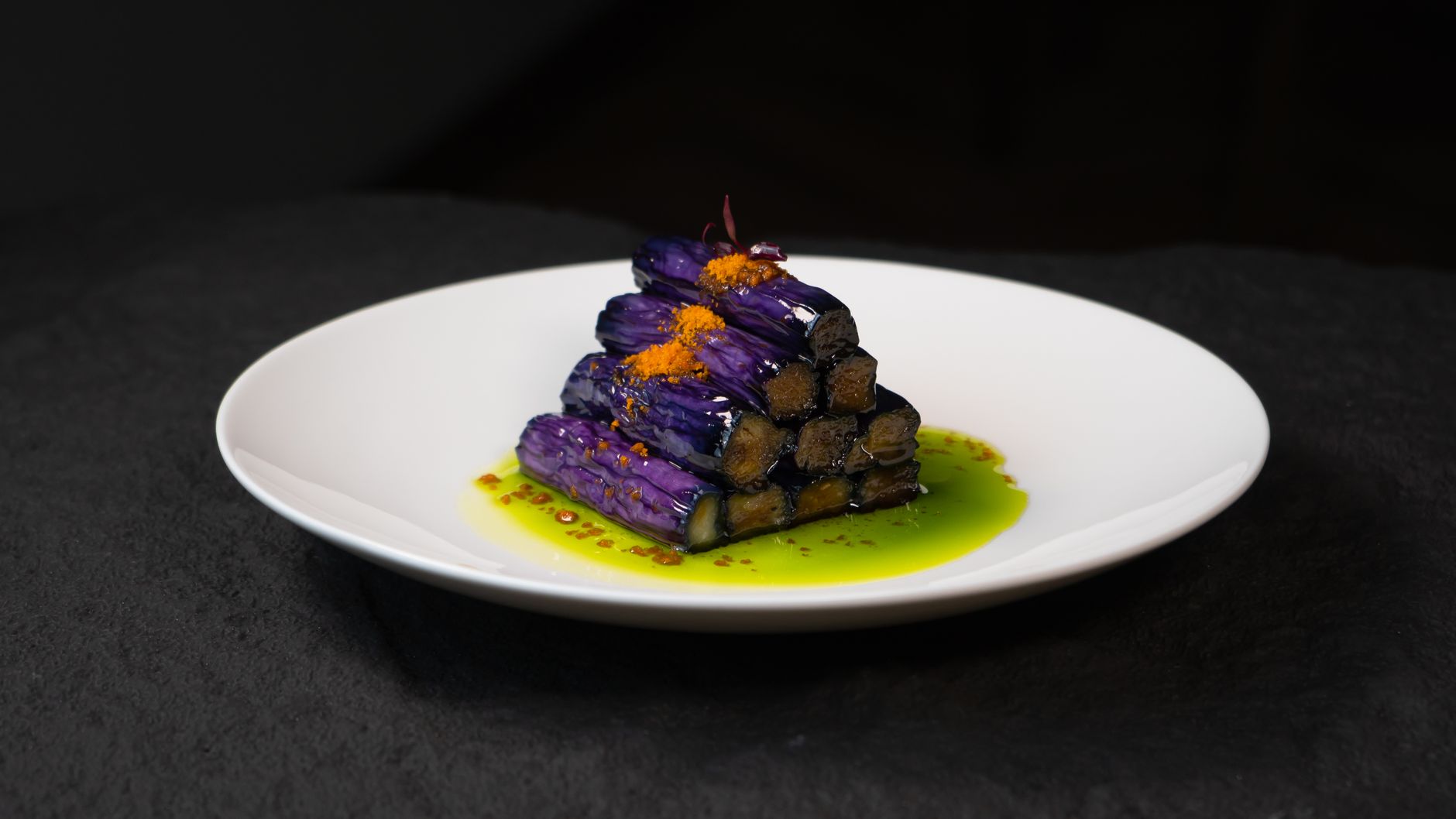 Griddled aubergines with sesame dressing