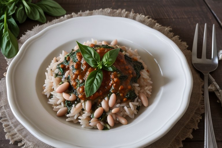 Tomato Herb Rice with White Beans and Spinach