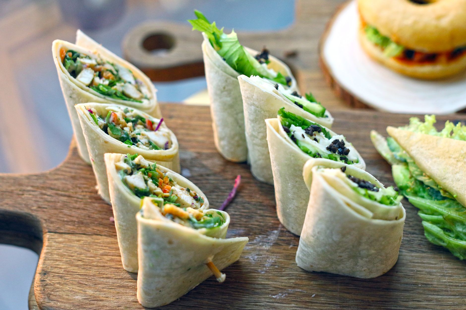 Rainbow Chicken Wraps with Creamy Avocado Yogurt Dip