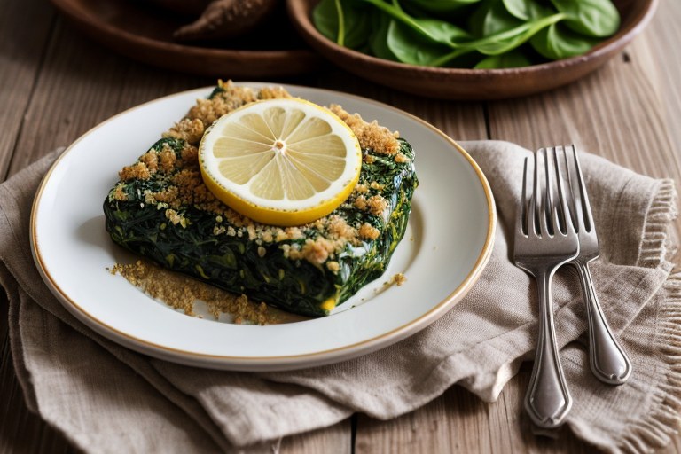 Spinach with chilli & lemon crumbs