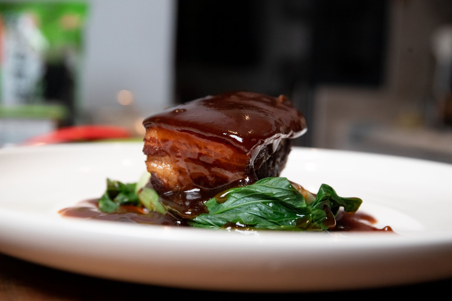Twice-cooked pork belly with cider sauce
