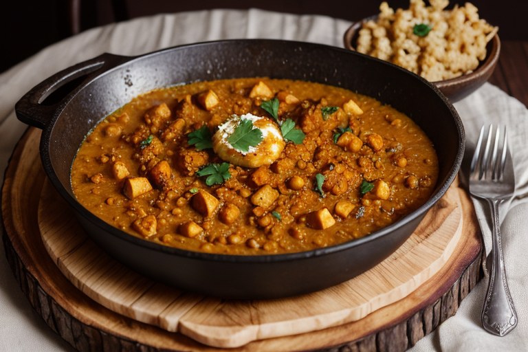 Baked coconut dhal with spiced cauliflower & paneer