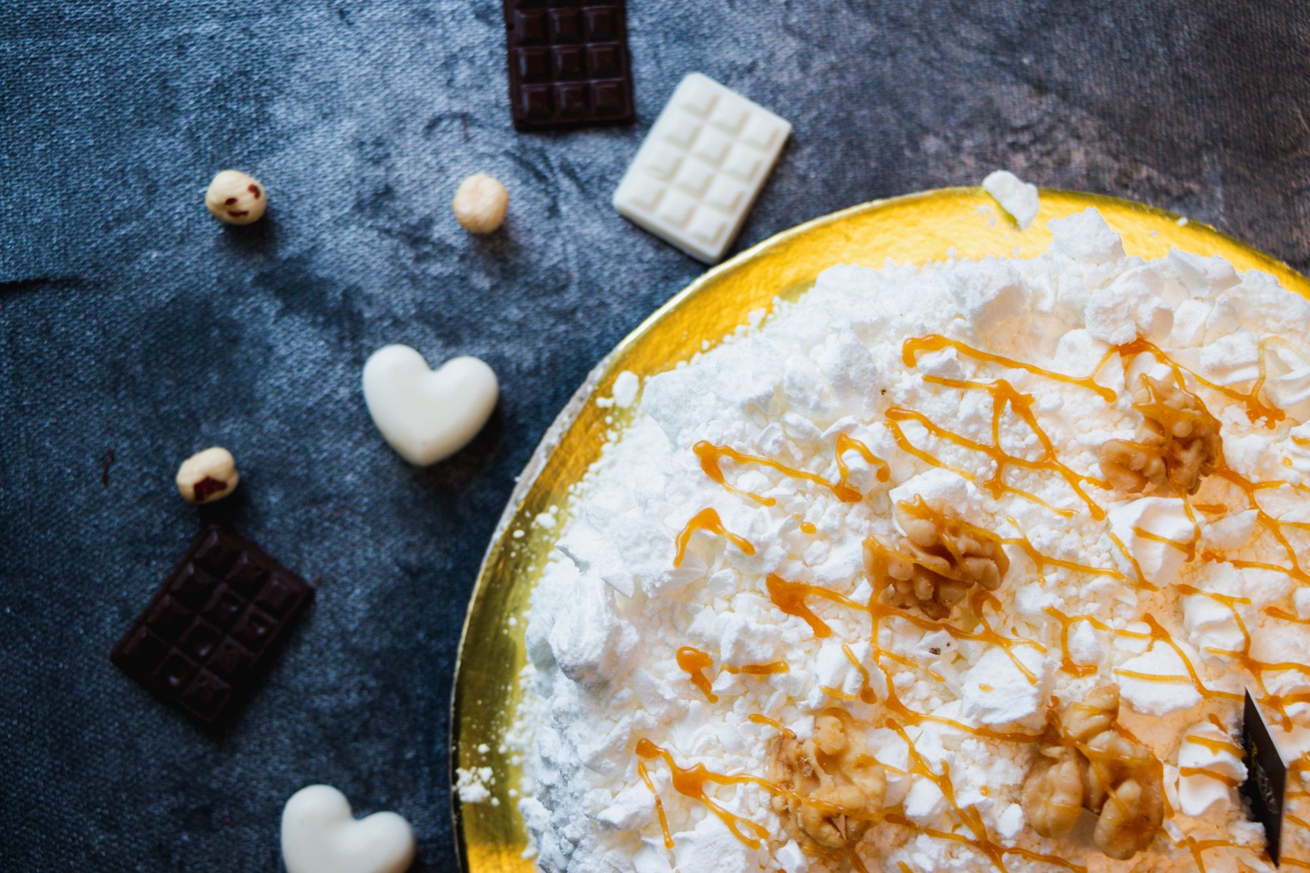 Chocolate & walnut pavlova with madeira & tangerines