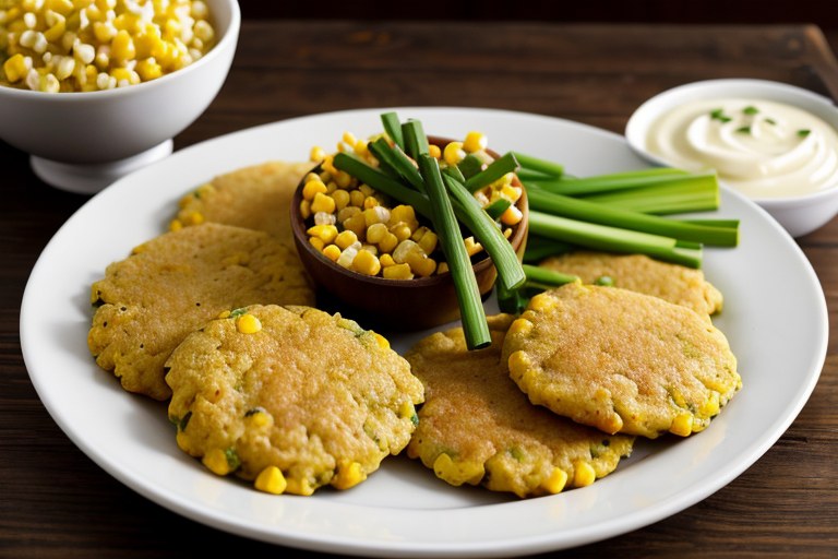 Sweet Potato Corn Cakes with Garlic Dipping Sauce