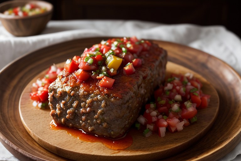 Cold meatloaf with squashed tomato & pepper salsa