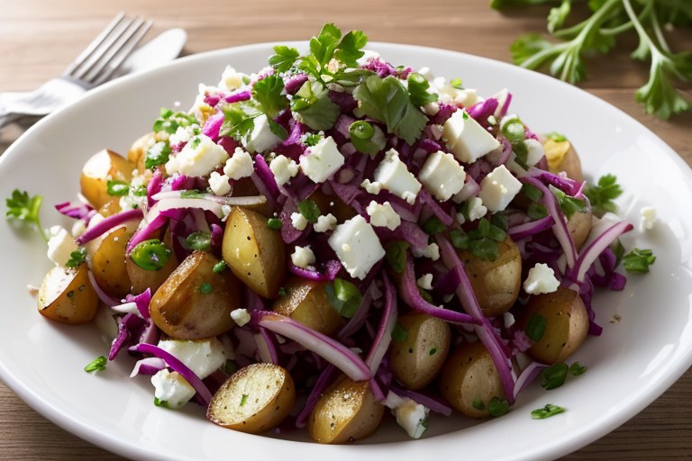 Potato & feta bake with radish slaw