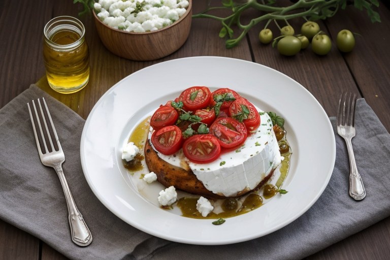Tomato & onion bake with goat’s cheese