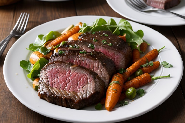 Sirloin with spiced butter, shallot salad, roasted carrots & mash