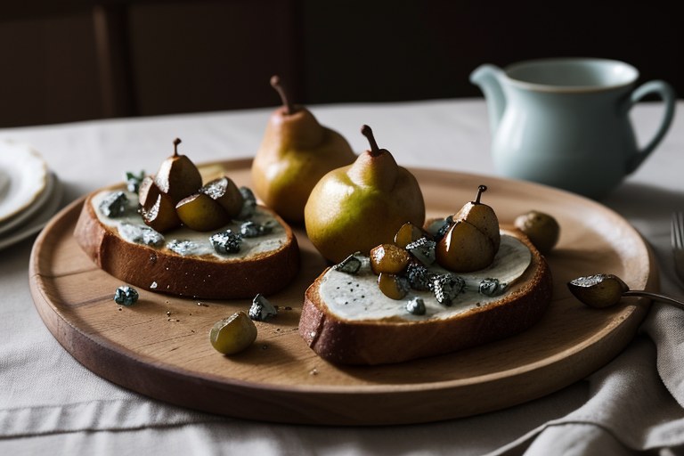 Roquefort toasts with peppered pears