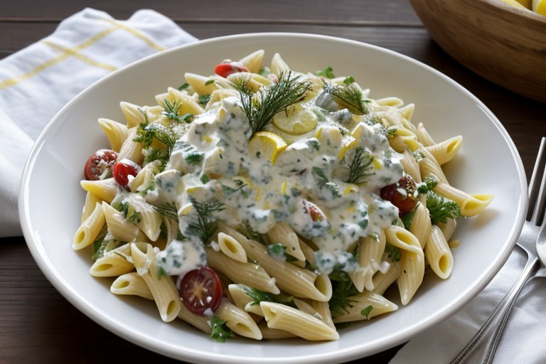 Creamy Lemon Dill Greek Pasta Salad