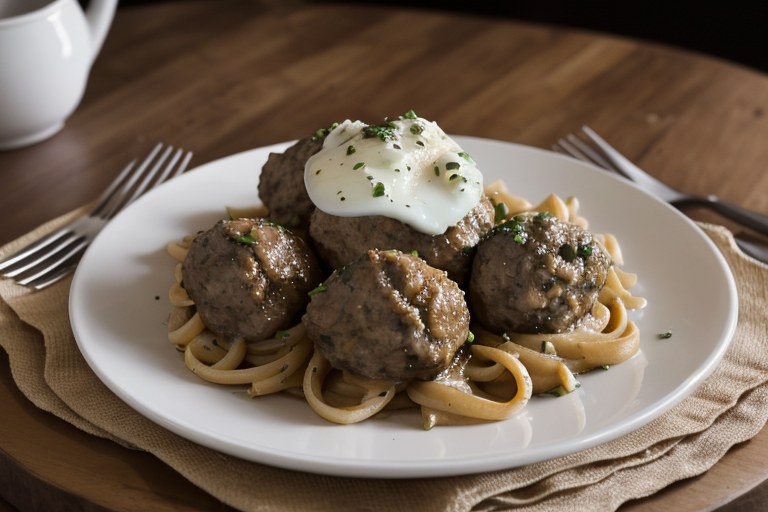 Stroganoff meatballs & mash