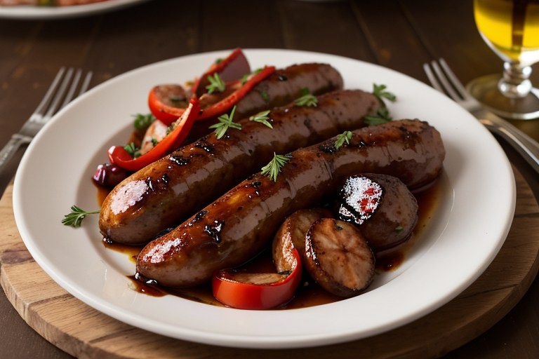 Balsamic roasted sausages with red veg