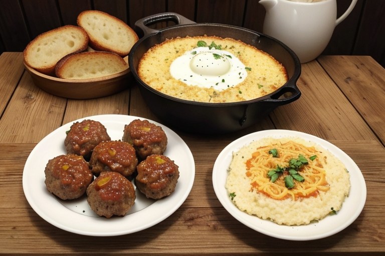 BBQ Meatballs with Cheese Grits