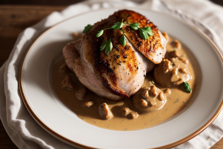 Roasted chicken with creamy walnut sauce