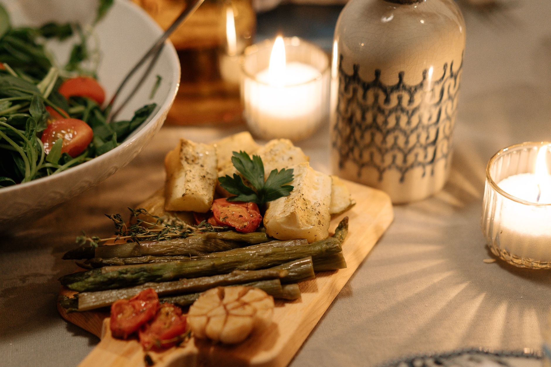 Warm roast asparagus salad