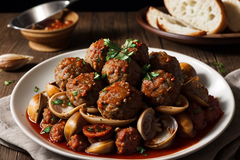 Spanish meatballs with clams, chorizo & squid