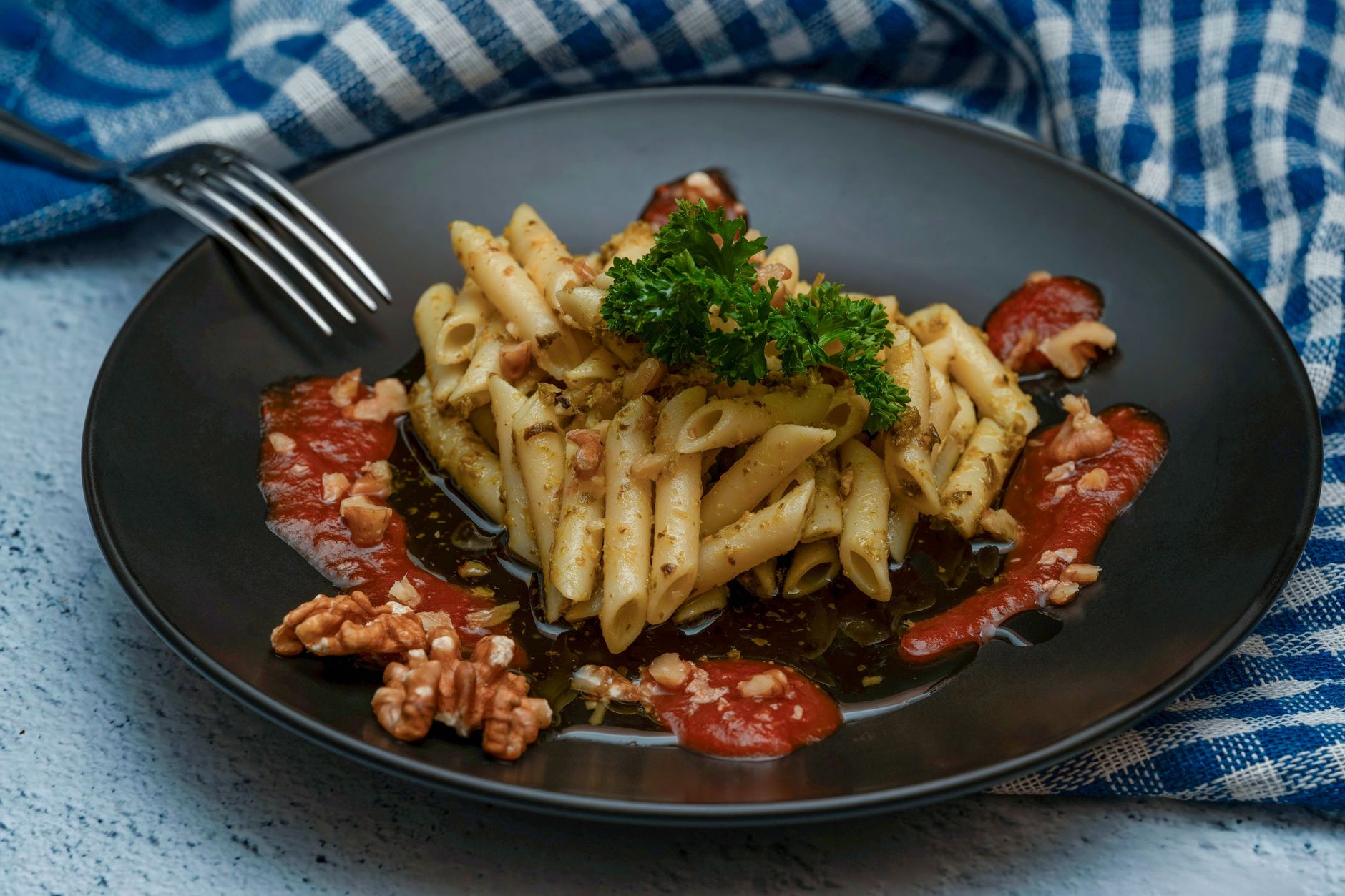 Parsley Pesto Pasta with Blistered Tomatoes
