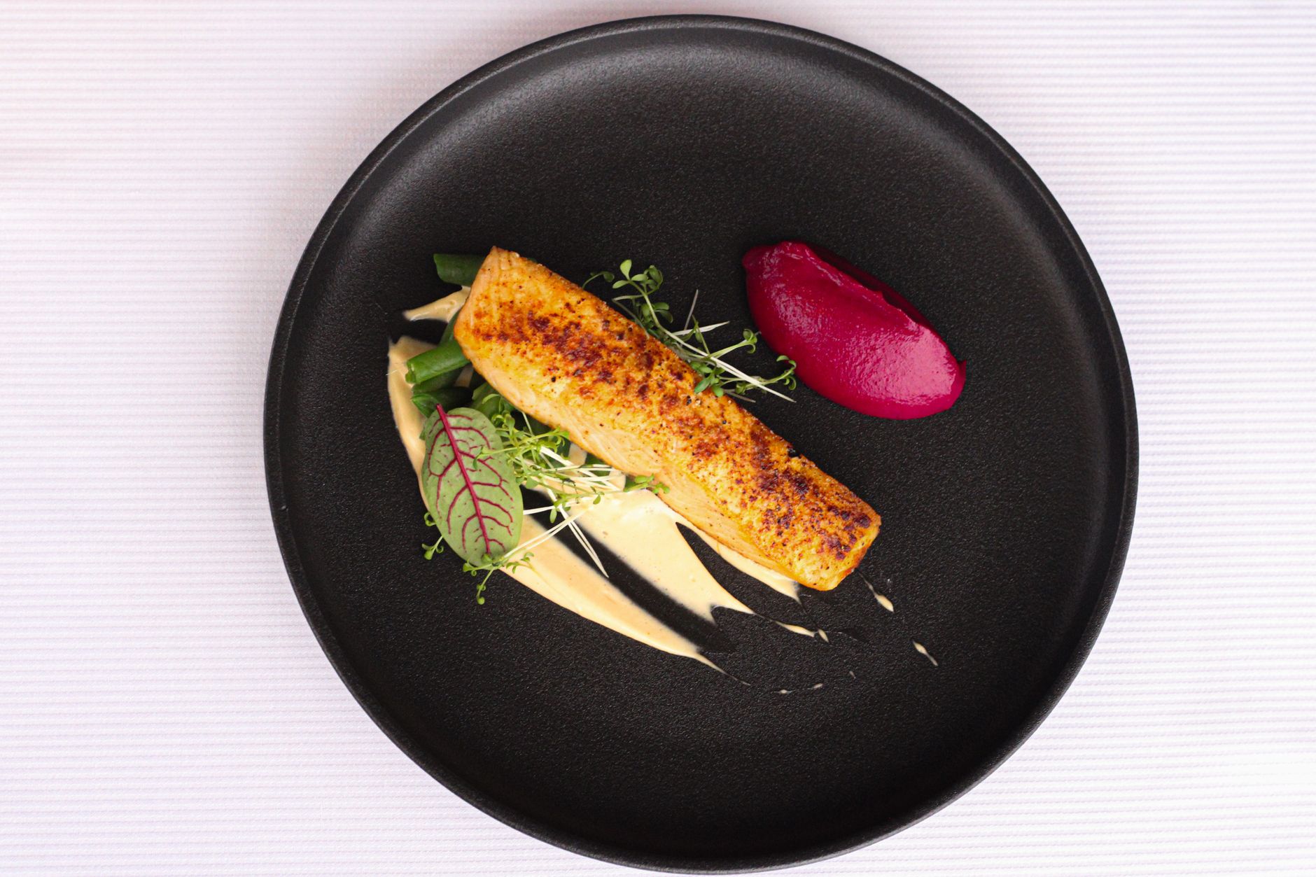 Mustardy salmon with beetroot & lentils