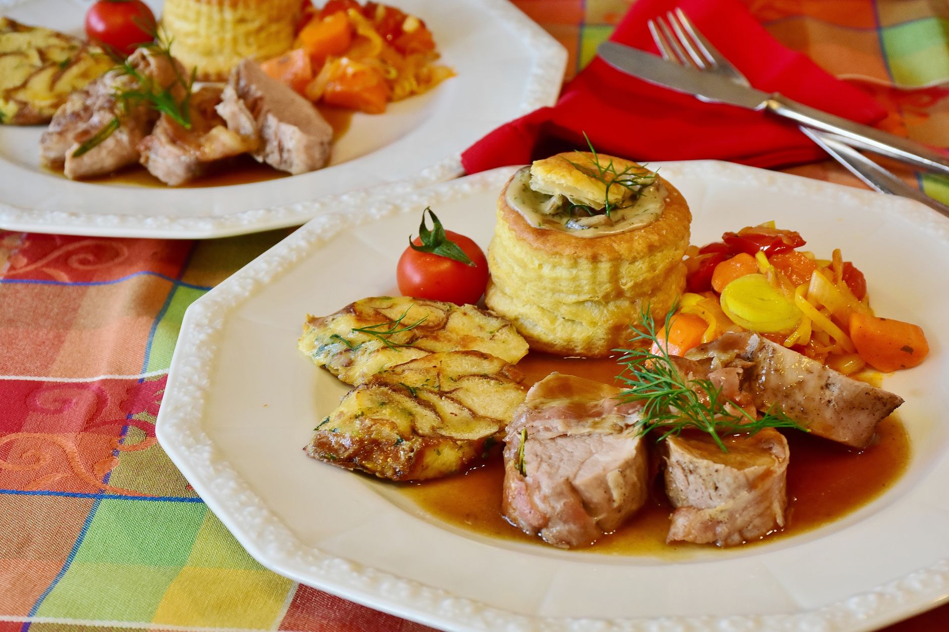 Herbed pork fillet with roast vegetables