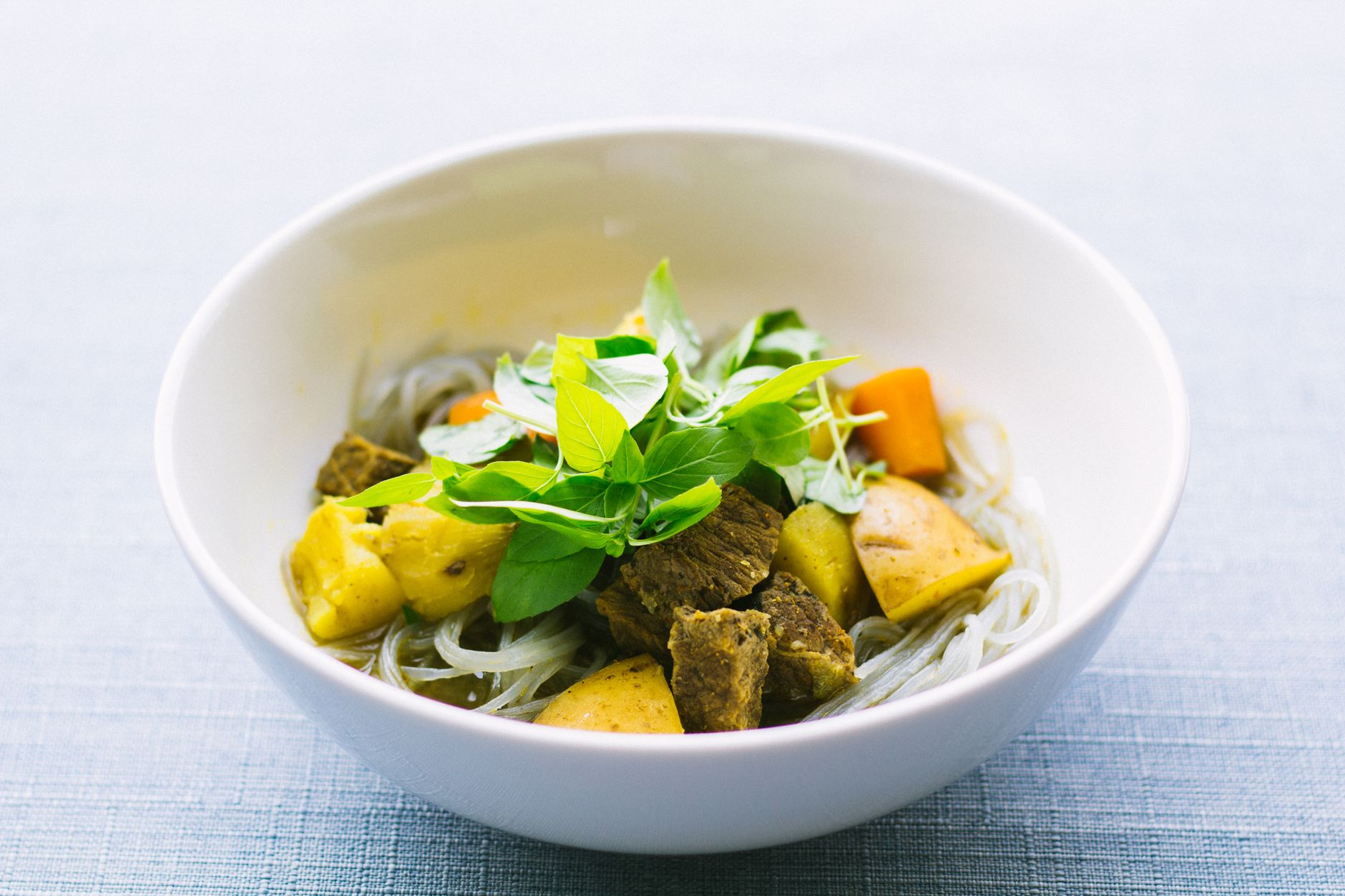 Lemongrass beef stew with noodles
