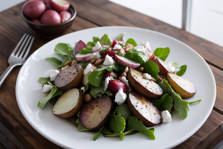 Roast radish, new potato & peppered mackerel salad