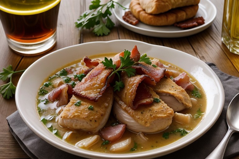 Chicken & cider fricassée with parsley croûtes