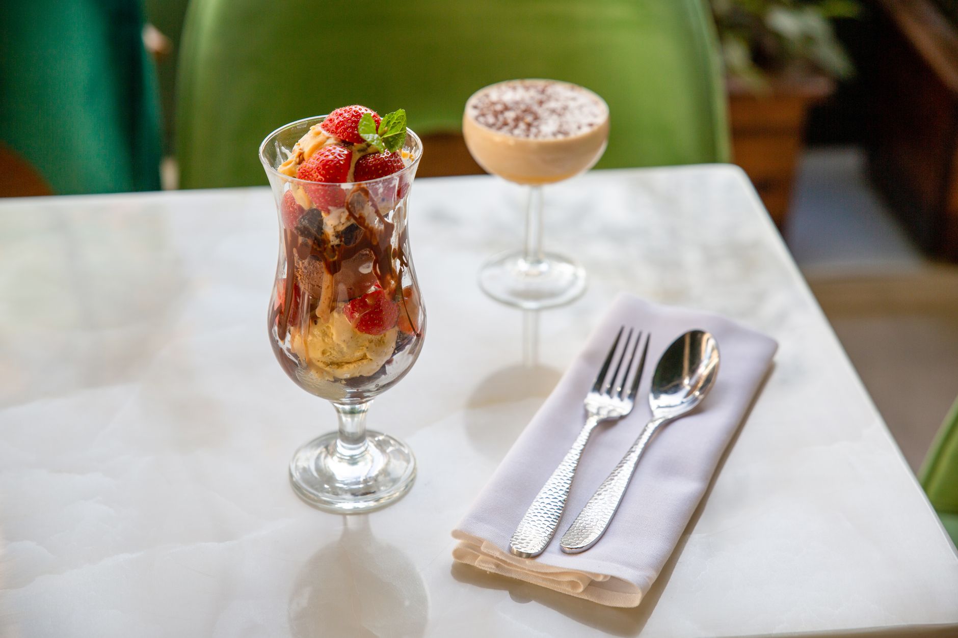 Strawberry, melon & ginger sundaes