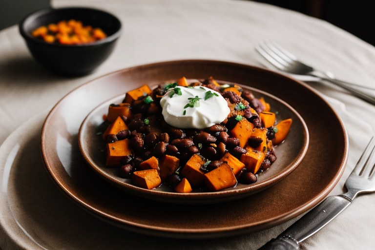Microwave sweet potato & black bean chilli