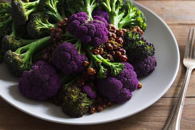 Purple sprouting broccoli with vinaigrette