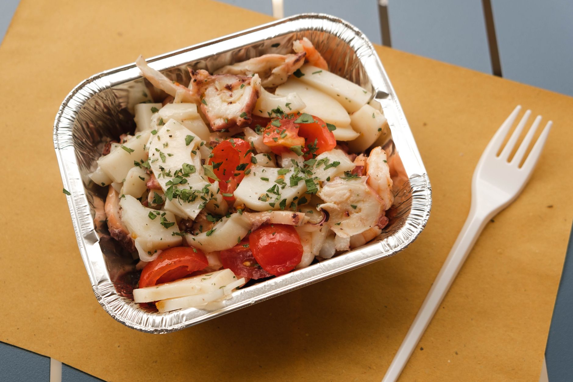 Squid, chickpea & chorizo salad