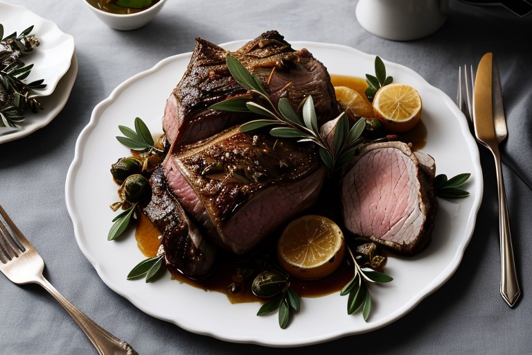 Roast lamb shoulder with bay leaves and juniper