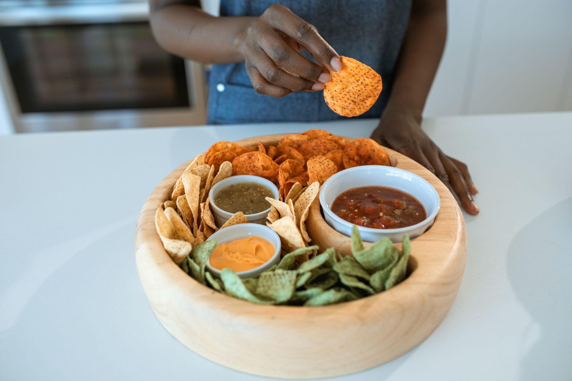 Nacho Triangles with Salsa-Ranch Dipping Sauce