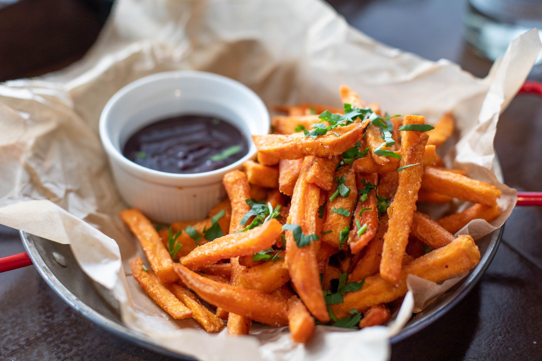Baked Sweet Potato Fries with Peanut Lime Dressing