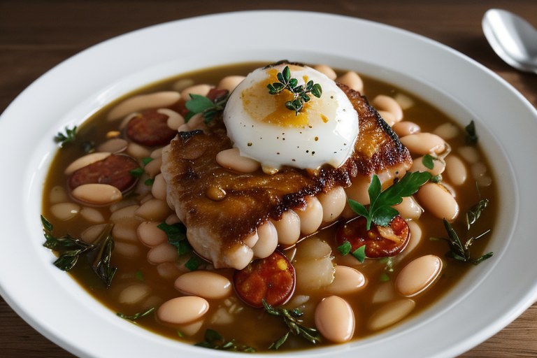 Pan-fried hake, white bean & chorizo broth