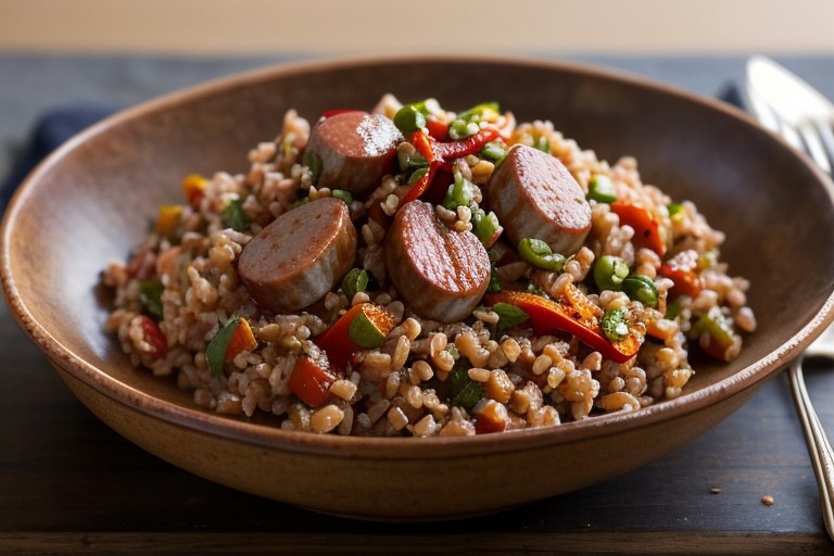 Smoked Sausage with Peppers and Farro