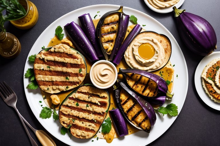 Aubergine & hummus grills
