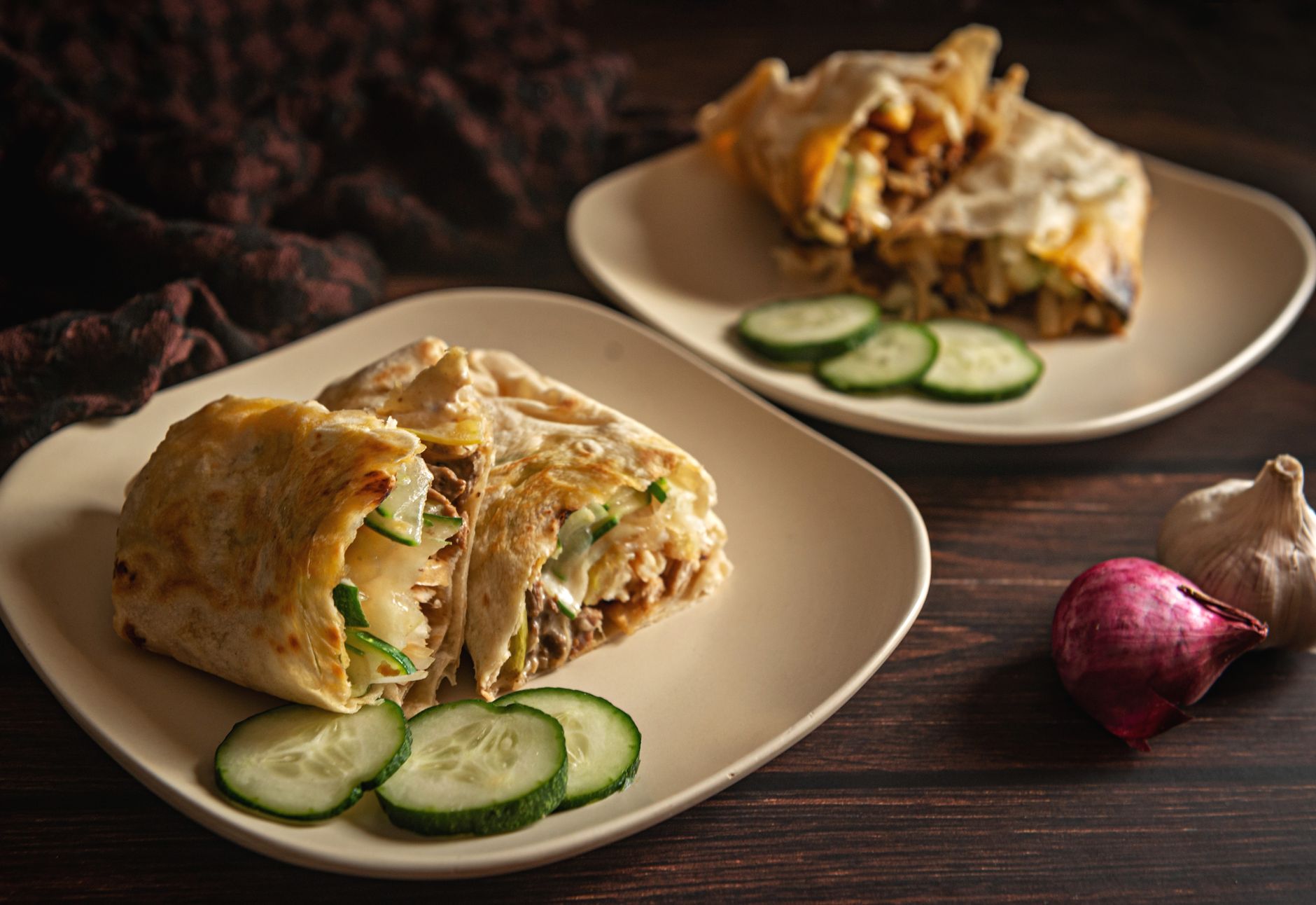 Hot cumin lamb wrap with crunchy slaw & spicy mayo