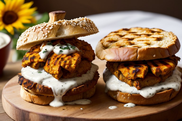 Spiced chicken & onion bhaji sandwich with tamarind mayo